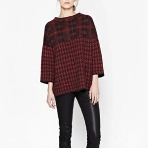 French Connection Plaid Houndstooth Wool Alpaca Blend Red and Black Sweater